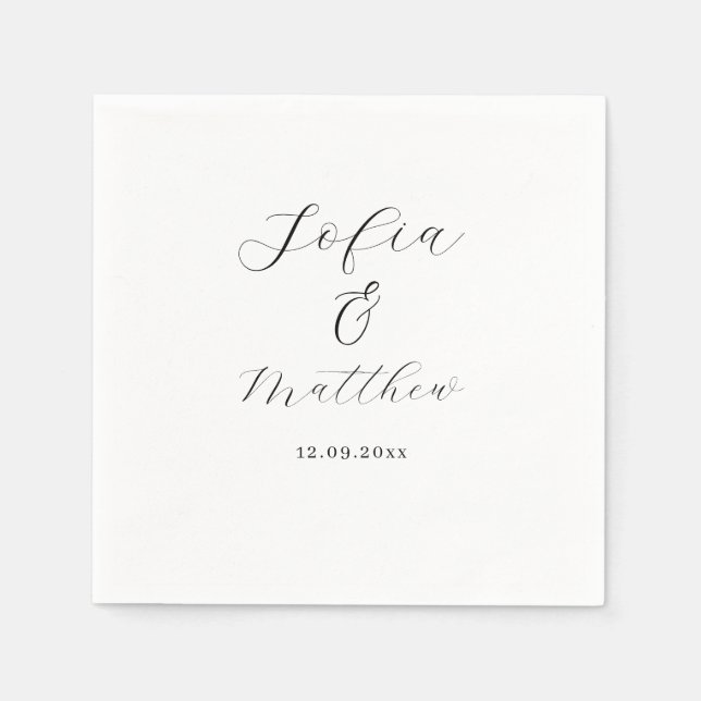Serviette En Papier Script Mariage noir et blanc (Devant)