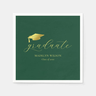 Serviette En Papier Script minimal moderne Green Gold Graduation