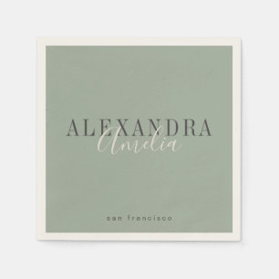 Serviette En Papier Script minimaliste Boho Sage Green Custom Business