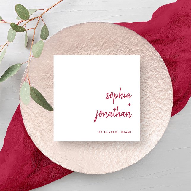 Serviette En Papier Script minimaliste moderne | Mariage rouge magenta (Créateur téléchargé)