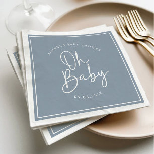 Serviette En Papier Script moderne Bleu Oh Baby Baby shower simple