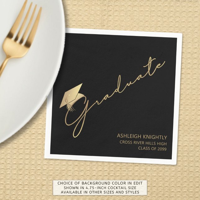 Serviette En Papier Script moderne Casquette Black Gold (Créateur téléchargé)