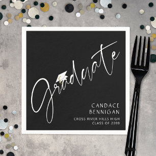 Serviette En Papier Script moderne Casquette blanc noir