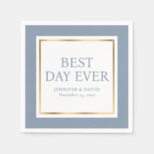 Serviette En Papier Script moderne Dusty Blue Gold Mariage serviettes