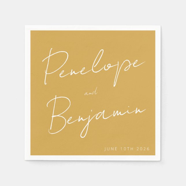 Serviette En Papier Script moderne écriture manuscrite Mariage Boho Ja (Devant)