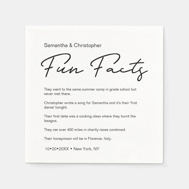 Serviette En Papier Script moderne Fun Facts Mariage personnalisé (Devant)