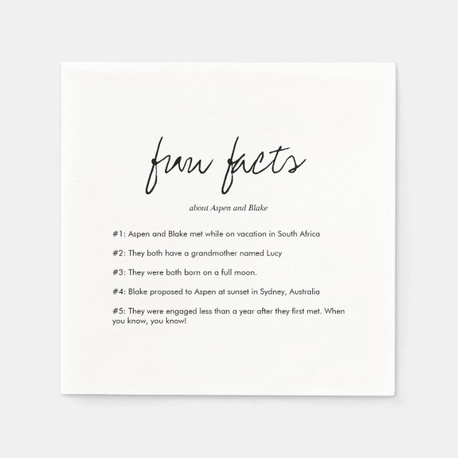 Serviette En Papier Script moderne Fun Faits Mariage Napkins (Devant)