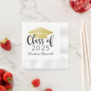 Serviette En Papier Script moderne Gold 2024 Graduation personnalisée
