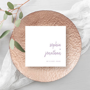 Serviette En Papier Script moderne Mariage blanc et lavande