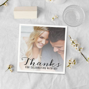 Serviette En Papier Script moderne   Merci de Mariage photo personnali