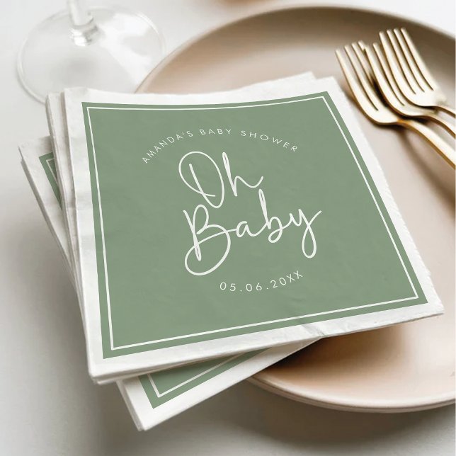 Serviette En Papier Script moderne Sage Oh Baby Baby shower simple (Créateur téléchargé)