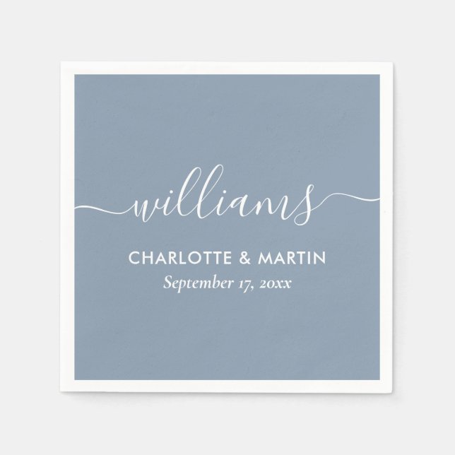 Serviette En Papier Script moderne simple et élégant Mariage bleu pous (Devant)