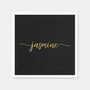Serviette En Papier Script Monogramme Minimaliste Féminin Simple Noir 