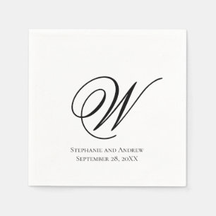 Serviette En Papier Script Monogramme Noir Blanc Élégant Mariage