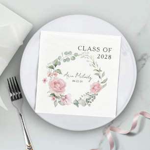 Serviette En Papier Script Roses Roses Modernes Classe de Diplômé