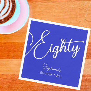 Serviette En Papier Script simple moderne Royal Blue 80th Birthday