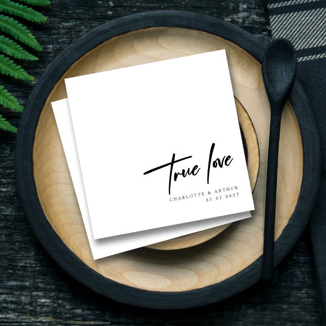 Serviette En Papier Script Whimsical Romantique Véritable Amour : Mari (Romantic Whimsical Script True Love_ Wedding Chic Napkins)