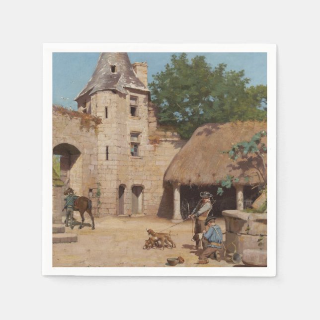Serviette En Papier Se préparer à la chasse (scène médiévale) (Devant)