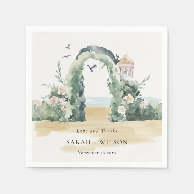 Serviette En Papier Sea Beach Floral Arch Mariage botanique Merci (Devant)