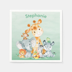 Serviette En Papier Sea Green Watercolor Cute Safari Jungle Animaux