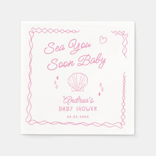 Serviette En Papier Sea You Bientôt Main Tirée Ocean Seashell Baby sho