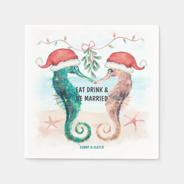 Serviette En Papier Seahorse Manger Boire être marié Noël côtier (Devant)