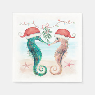 Serviette En Papier Seahorse Père Noël Coastal Christmas Kiss Beach