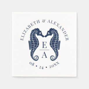 Serviette En Papier Seahorses Monogram Beach Mariage Marine Blue