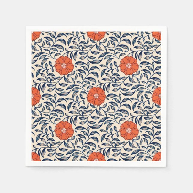 Serviette En Papier Seamless floral pattern with vibrant orange flower (Devant)