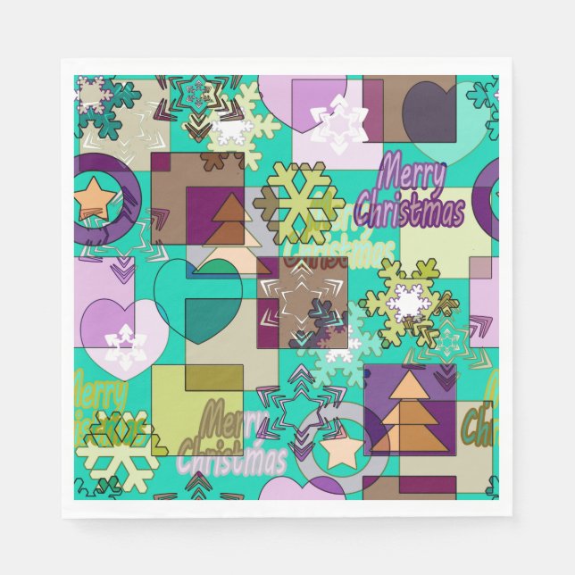 Serviette En Papier Seamless Merry Christmas Snowflake dark green colo (Devant)