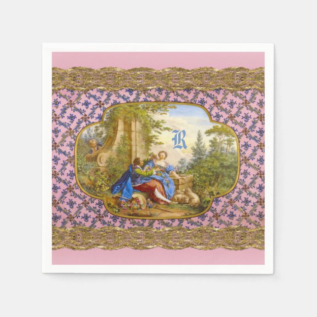 Serviette En Papier Secret Romance Baroque Girl Monogramme (Devant)