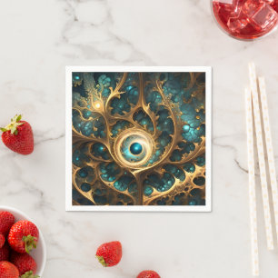 Serviette En Papier Sens De La Vue Turquoise Et Or Fractée Art Abstrai