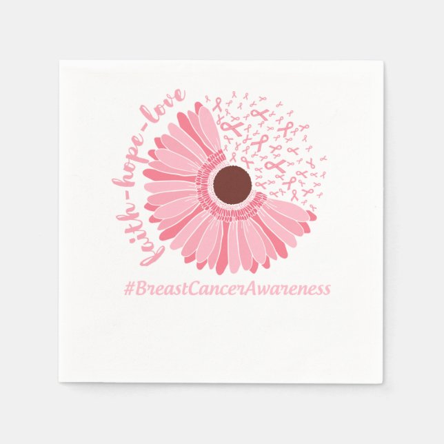 Serviette En Papier Sensibilisation au cancer du sein Fleur rose (Devant)