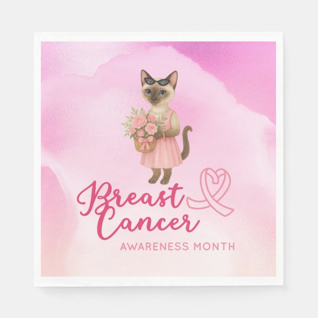 Serviette En Papier Sensibilisation au cancer du sein Thème fleuriste  (Devant)