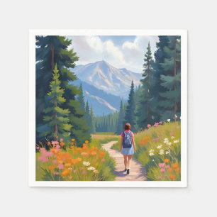 Serviette En Papier Sentier de randonnée Montagne Nature Paysage Aquar