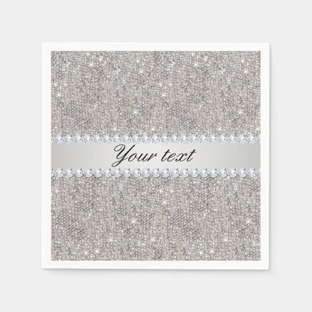 Serviette En Papier Séquences d'argent Faux et diamants (Devant)