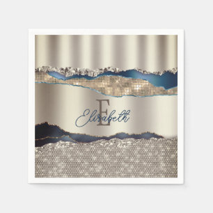 Serviette En Papier Sequins d'agate bleu indigo élégants