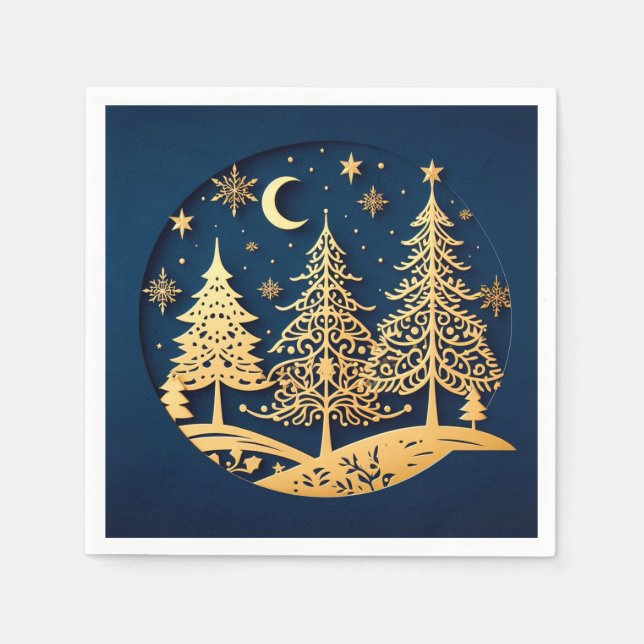 Serviette En Papier Serene Papercut Pines – Moonlit Forest (Devant)