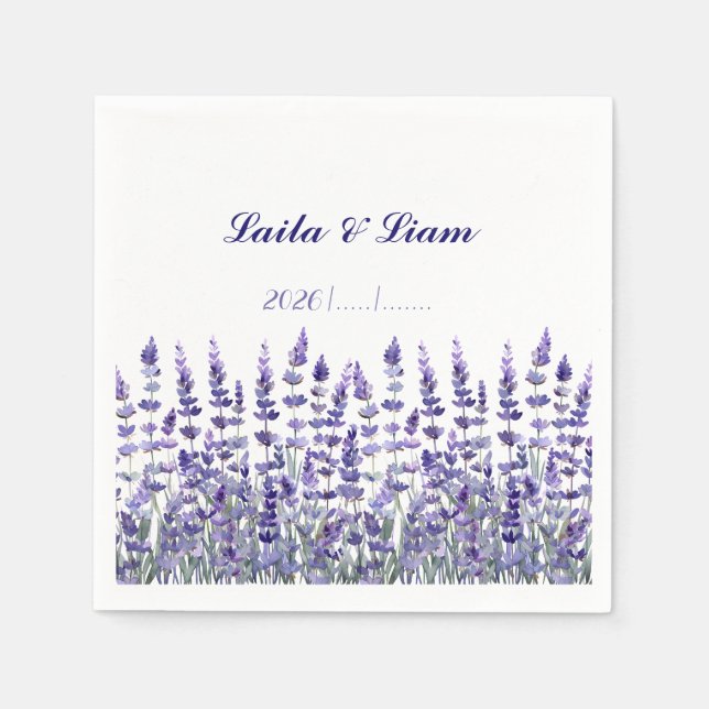 Serviette En Papier Serene Provence Lavender Floral Wedding (Devant)