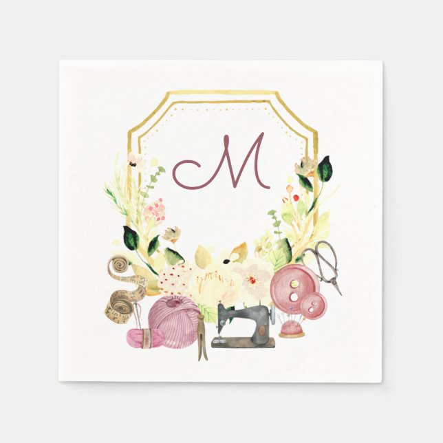 Serviette En Papier Serviette à coudre Monogram Crest Seamstress (Devant)