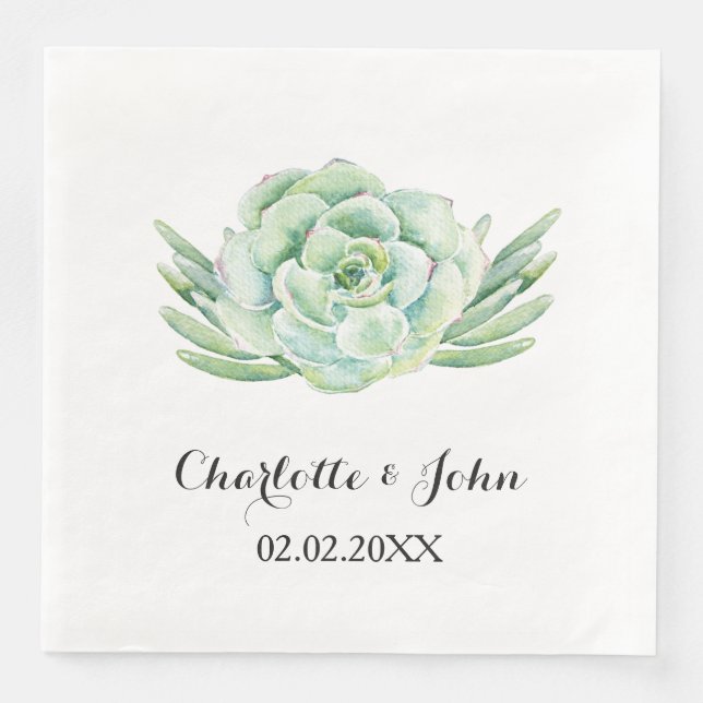 Serviette En Papier serviette à mariage de couleur aquarelle succulent (Devant)