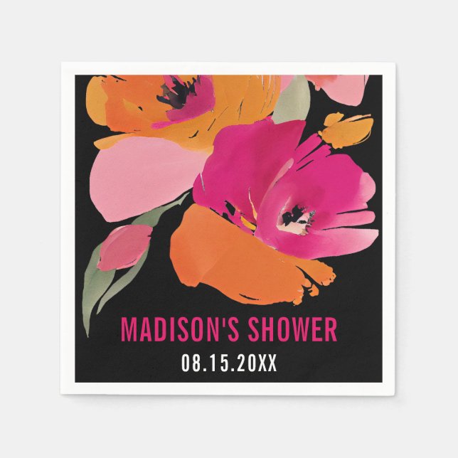 Serviette En Papier Serviette de Fête des mariées florale personnalisa (Devant)