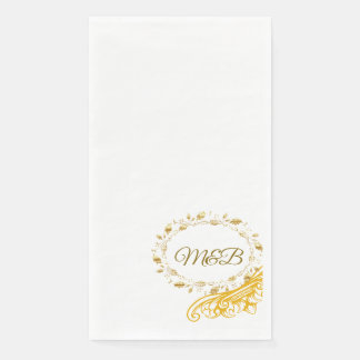 Serviette En Papier Serviette de mariage à monogramme en or élégant –