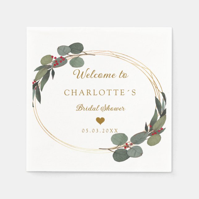 Serviette En Papier Serviette de mariage Eucalyptus moderne et élégant (Devant)