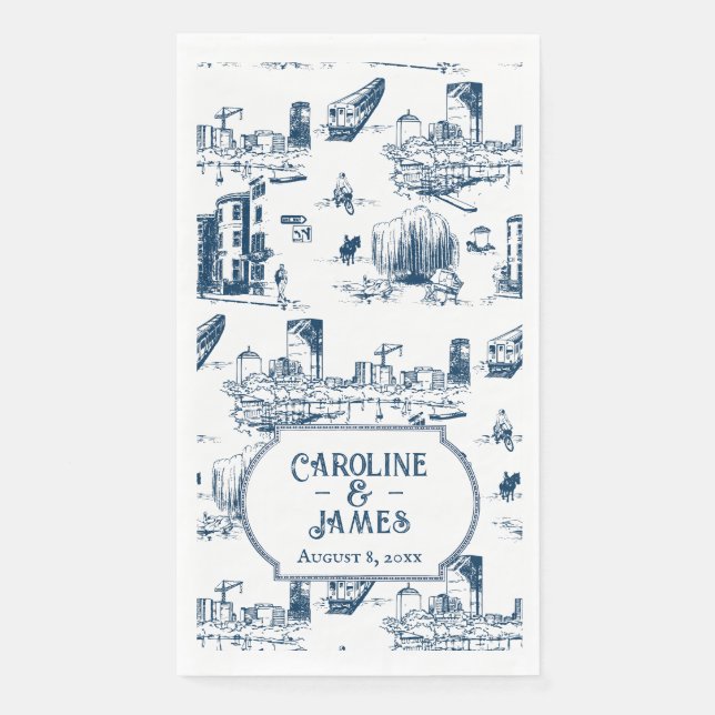 Serviette En Papier Serviette de mariage personnalisée Boston Toile Na (Devant)