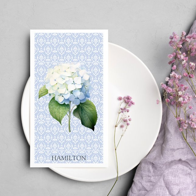 Serviette En Papier Serviette personnalisée Hydangea Blue Damask (Créateur téléchargé)