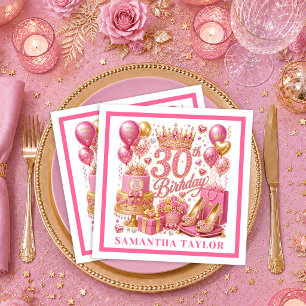 Serviette En Papier Serviettes 30e Anniversaire Rose Gold Pailleté