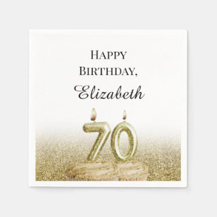 Serviette En Papier Serviettes 70 ans anniversaire blanc et or