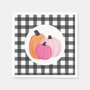 Serviette En Papier Serviettes à carreaux noirs et citrouilles roses p