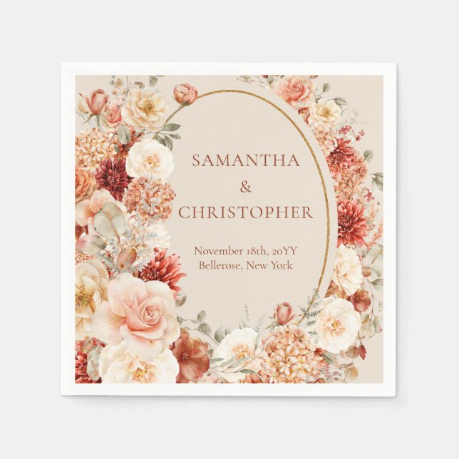 Serviette En Papier Serviettes à eucalyptus à fleurs bordeaux en terre (Devant)